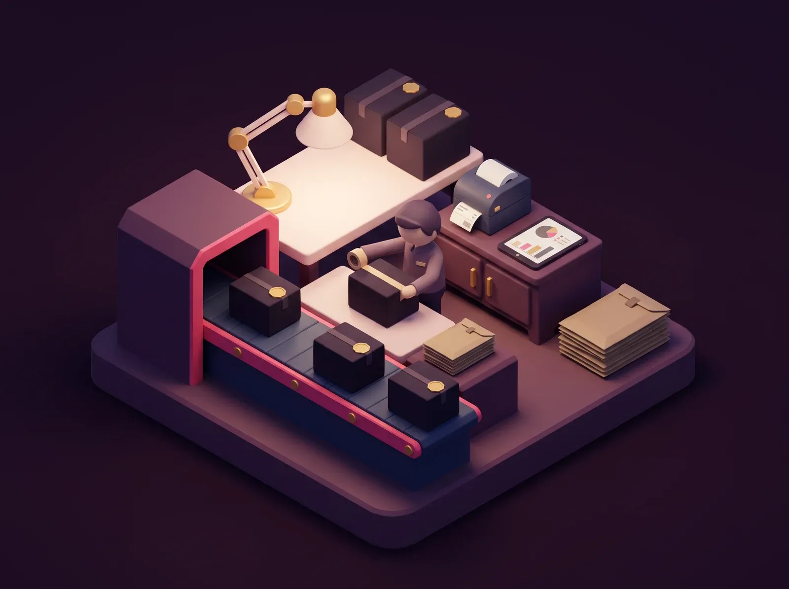 Office, warehouse and packing — in one room